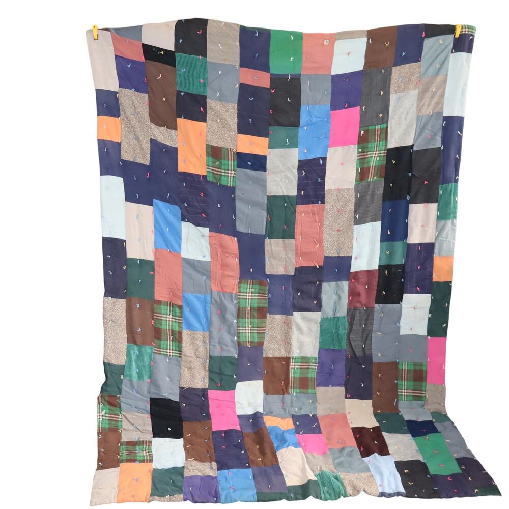 Vintage‎ Handmade Patchwork Quilt 90x58 Heavy Cottagecore